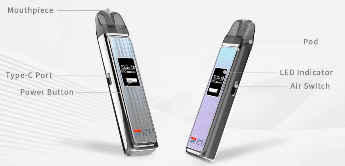 600 Puffs 2ml Refillable Vape Prefilled Pods System DTL Adjustable Airflow 0.6ohm with Display Screen RV