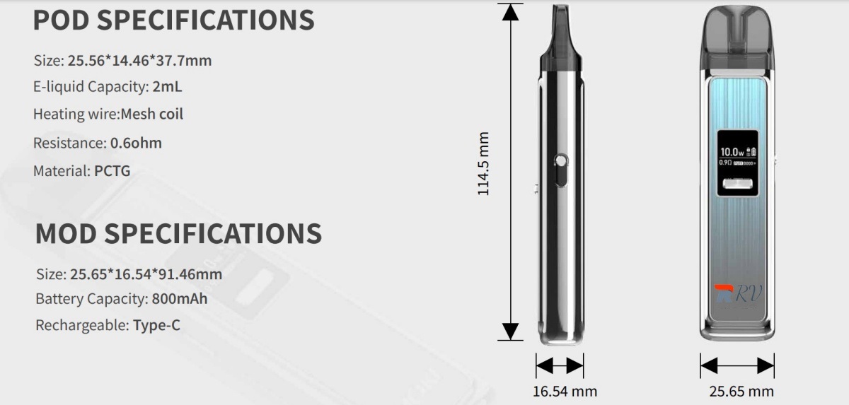 600 Puffs 2ml Refillable Vape Prefilled Pods System DTL Adjustable Airflow 0.6ohm with Display Screen RV